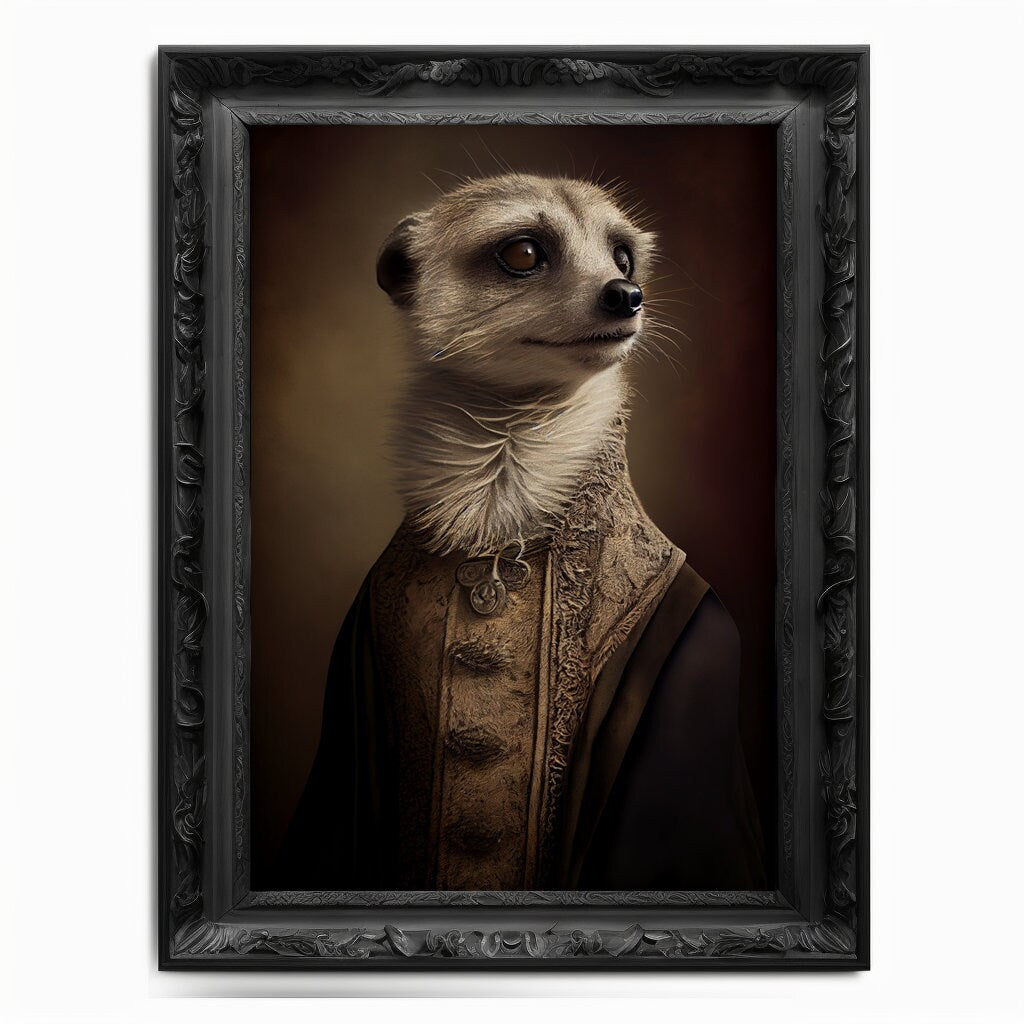 Meerkat Wall Art Print, Animal Lover Vintage Regal Meerkat Art Poster Renaissance. Victorian Meerkat Portrait, Royal Painting Home Pet Gift - Wall Art Poster Print
