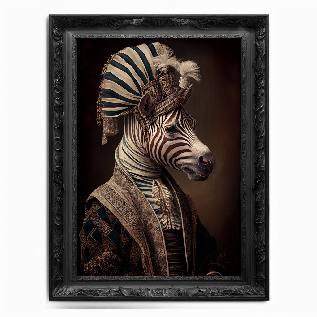 Zebra Wall Art Print, Animal Lover Vintage Regal Zebra Art Print Poster Renaissance. Victorian Zebra Portrait, Royal Painting Home Pet Gift - Wall Art Poster Print