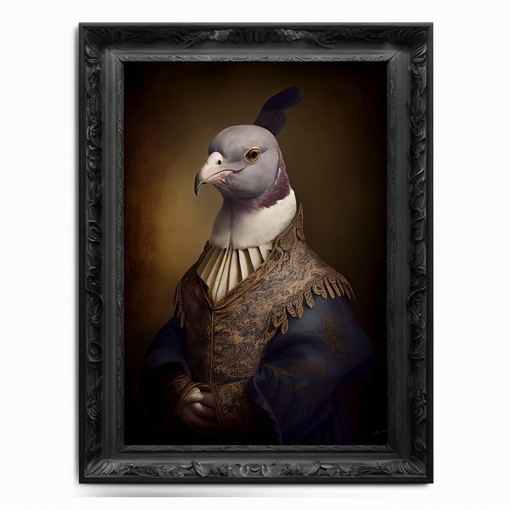 Pidgeon Wall Art Print, Animal Lover Vintage Regal Pidgeon Art Poster Renaissance. Victorian Pidgeon Portrait, Royal Painting Home Pet Gift - Wall Art Poster Print