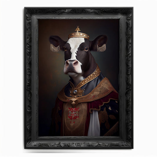 Cow Wall Art Print, Herd Animal Lover Vintage Regal Cow Art Poster Renaissance. Victorian Cow Portrait, Royal Painting Swine Oxen Pet Gift