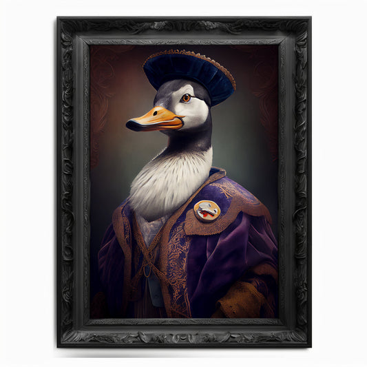 Duck Wall Art Print, Bird Animal Lover Vintage Regal Art Poster Renaissance. Victorian Duck Portrait, Royal Painting Mallard Fowl Pet Gift