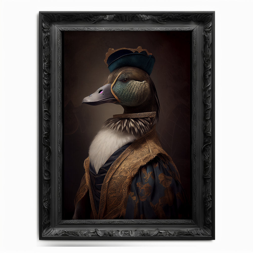 Duck Wall Art Print, Bird Animal Lover Vintage Regal Art Poster Renaissance. Victorian Duck Portrait, Royal Painting Mallard Fowl Pet Gift