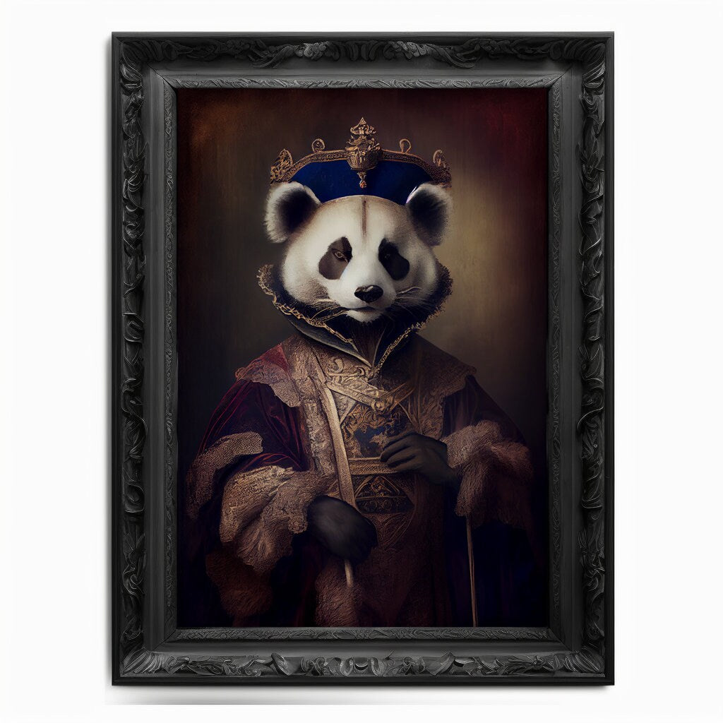 Panda Wall Art Print, Bear Animal Lover Vintage Regal Art Poster Renaissance. Victorian Chinese Panda Portrait, Royal Painting Bear Pet Gift - Wall Art Poster Print