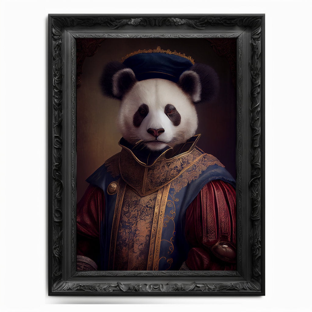 Panda Wall Art Print, Bear Animal Lover Vintage Regal Art Poster Renaissance. Victorian Chinese Panda Portrait, Royal Painting Bear Pet Gift - Wall Art Poster Print