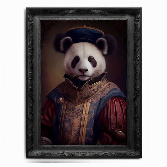 Panda Wall Art Print, Bear Animal Lover Vintage Regal Art Poster Renaissance. Victorian Chinese Panda Portrait, Royal Painting Bear Pet Gift - Wall Art Poster Print