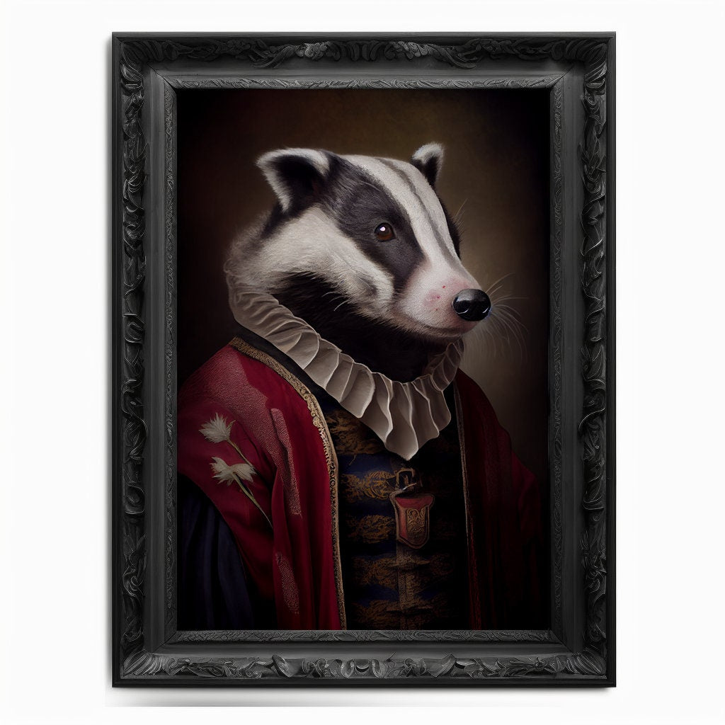 Badger Wall Art Print, Badger Animal Lover Vintage Regal Art Poster Renaissance. Victorian Badger Portrait, Royal Painting Rodent Pet Gift - Wall Art Poster Print