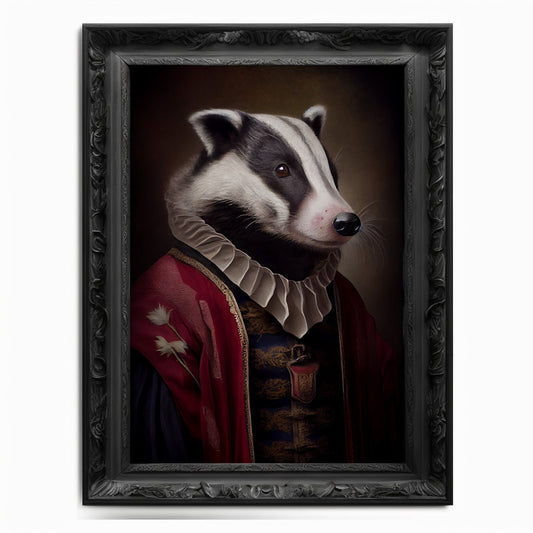 Badger Wall Art Print, Badger Animal Lover Vintage Regal Art Poster Renaissance. Victorian Badger Portrait, Royal Painting Rodent Pet Gift - Wall Art Poster Print