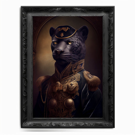 Panther Wall Art Print, Black Cat Animal Lover Vintage Regal Art Poster Renaissance. Victorian Panther Portrait Royal Painting Puma Pet Gift