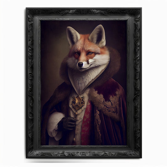 Fox Wall Art Print, Rodent Animal Lover Vintage Regal Art Poster Renaissance. Victorian Cunning Fox Portrait Royal Vixen Pet Painting Gift - Wall Art Poster Print