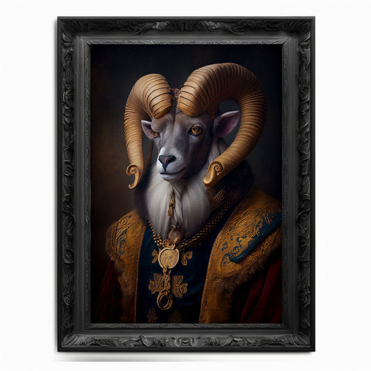 Ram Wall Art Print, Animal Lover Aries Vintage Regal Art Poster Renaissance. Victorian Sheep Ram Portrait Royal Buck Pet Lamb Painting Gift