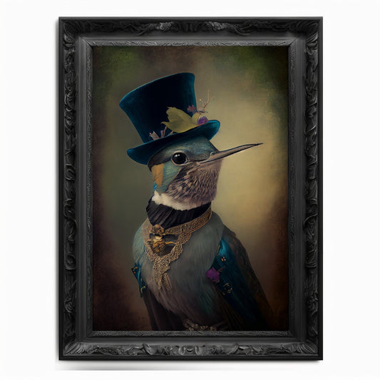 Hummingbird Wall Art Print, Bird Animal Lover Vintage Regal Art Poster Renaissance. Victorian Hummingbird Portrait Royal Painting Pet Gift