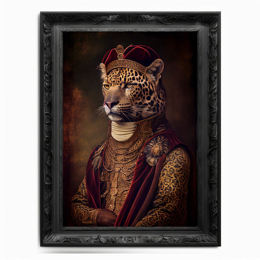 Jaguar Wall Art Print, Cat Animal Lover Vintage Regal Art Poster Renaissance. Victorian Jaguar Portrait Royal Painting Feline Pet Lion Gift - Wall Art Poster Print