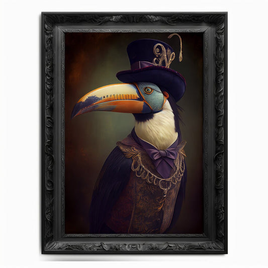 Toucan Wall Art Print Bird Animal Lover Vintage Regal Art Poster Renaissance Victorian Yellow ridged Toucan Portrait Royal Painting Pet Gift - Wall Art Poster Print