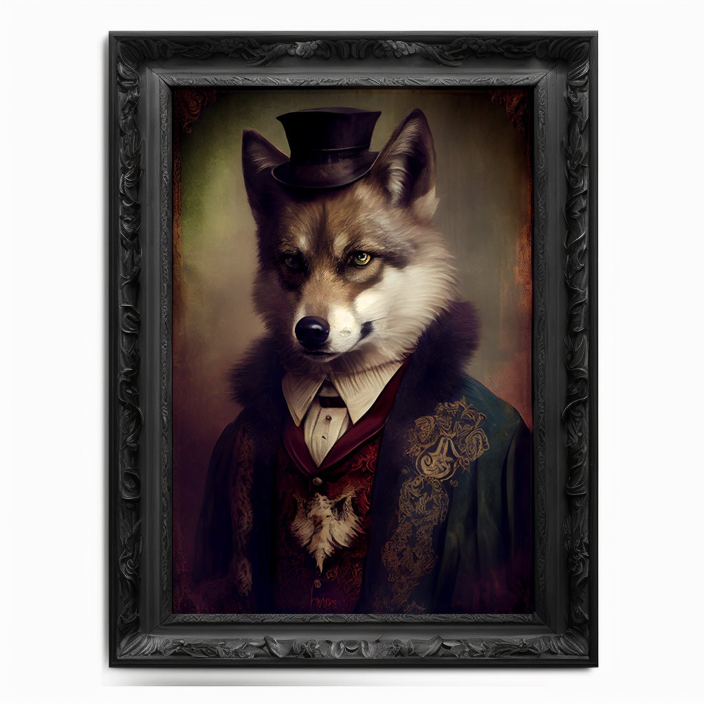 Wolf Wall Art Print Dog Animal Lover Vintage Regal Art Poster Renaissance Victorian Dire Wolf Portrait Royal Painting Wolf Pack Cub Pet Gift - Wall Art Poster Print