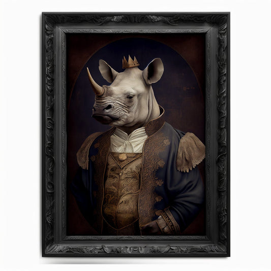 Rhino Wall Art Print, Rhinoceros Animal Lover Vintage Regal Art Poster Renaissance. Victorian Rhino Portrait Royal Painting Rhino Pet Gift - Wall Art Poster Print