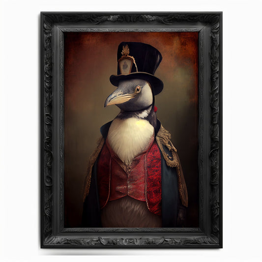 Penguin Wall Art Print Bird Animal Lover, Vintage Regal Art Poster, Renaissance Victorian Emperor Penguin Portrait, Royal Painting Pet Gift - Wall Art Poster Print