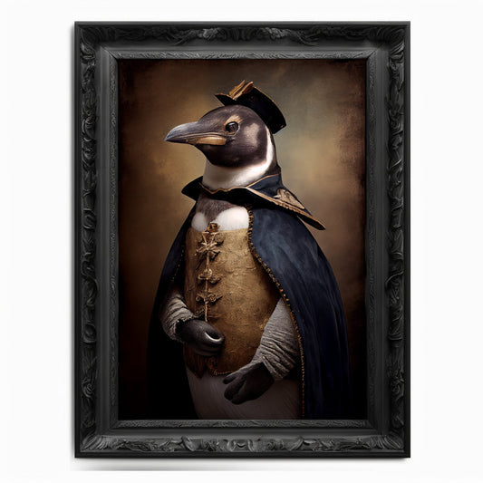 Penguin Wall Art Print Bird Animal Lover, Vintage Regal Art Poster, Renaissance Victorian Emperor Penguin Portrait, Royal Painting Pet Gift - Wall Art Poster Print