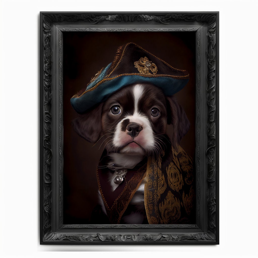 Puppy Wall Art Print,  Animal Lover Vintage Regal Dog Art Print Poster Renaissance. Victorian Puppy Portrait, Royal Painting Home Pet Gift - Wall Art Poster Print