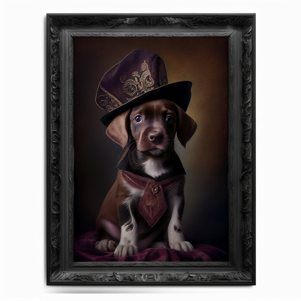 Puppy Wall Art Print,  Animal Lover Vintage Regal Dog Art Print Poster Renaissance. Victorian Puppy Portrait, Royal Painting Home Pet Gift - Wall Art Poster Print