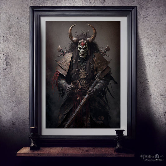 Samurai Art Print, Demonic Samurai Art Print Poster In Renaissance Style, Lovecraft Inspired. Demon Samurai Poster, Gothic, Occult painting