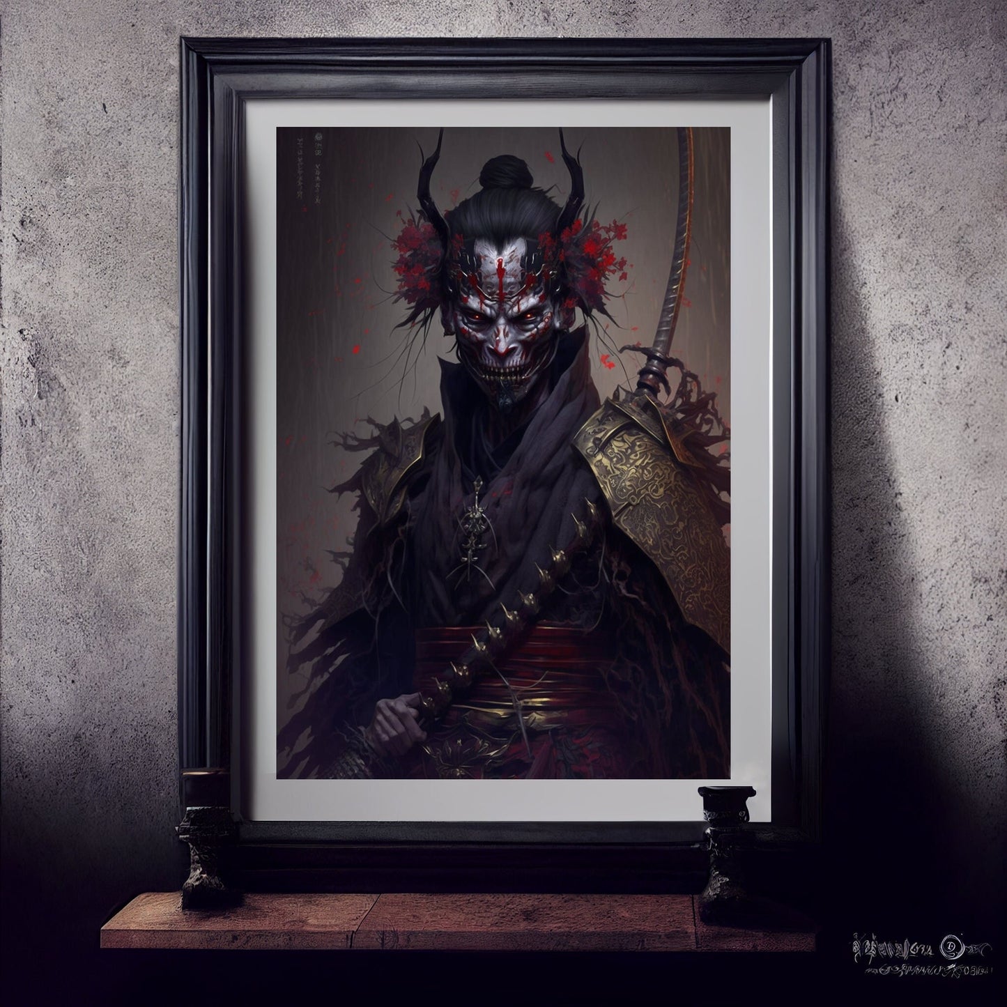 Samurai Art Print, Demonic Samurai Art Print Poster In Renaissance Style, Lovecraft Inspired. Demon Samurai Poster, Gothic, Occult painting