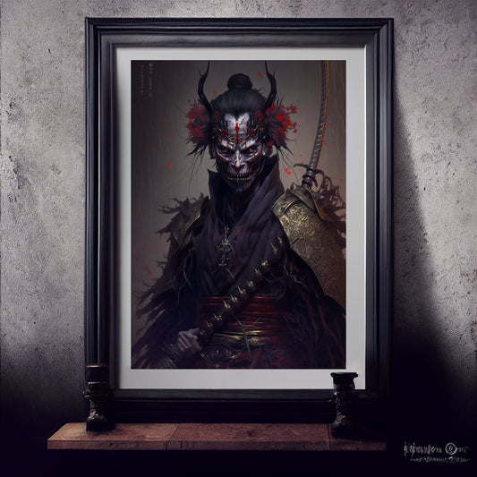 Samurai Art Print, Demonic Samurai Art Print Poster In Renaissance Style, Lovecraft Inspired. Demon Samurai Poster, Gothic, Occult painting