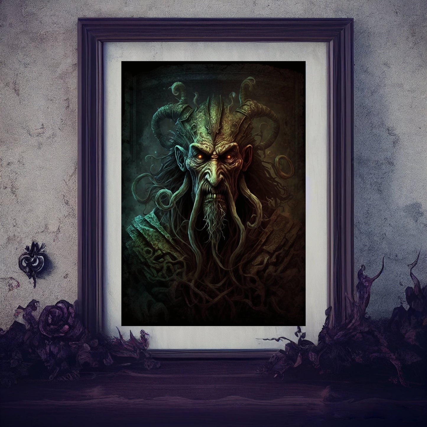 Sea Creature Art Print, Demonic Sea Creature Art Print Poster Renaissance Style, Lovecraft Inspired. Demon Poster, Gothic, Occult Painting