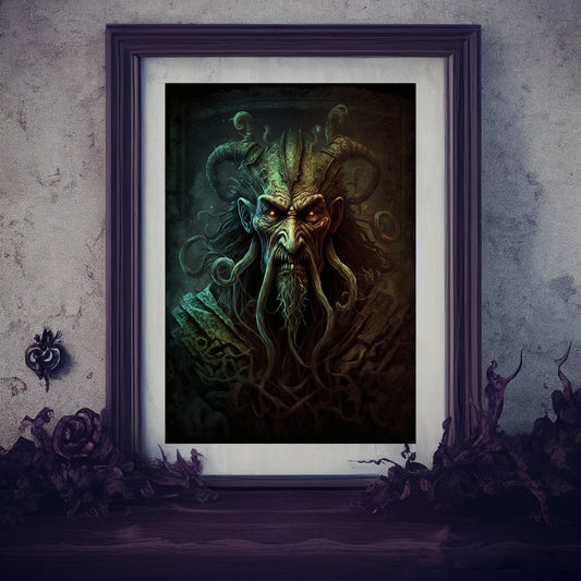 Sea Creature Art Print, Demonic Sea Creature Art Print Poster Renaissance Style, Lovecraft Inspired. Demon Poster, Gothic, Occult Painting