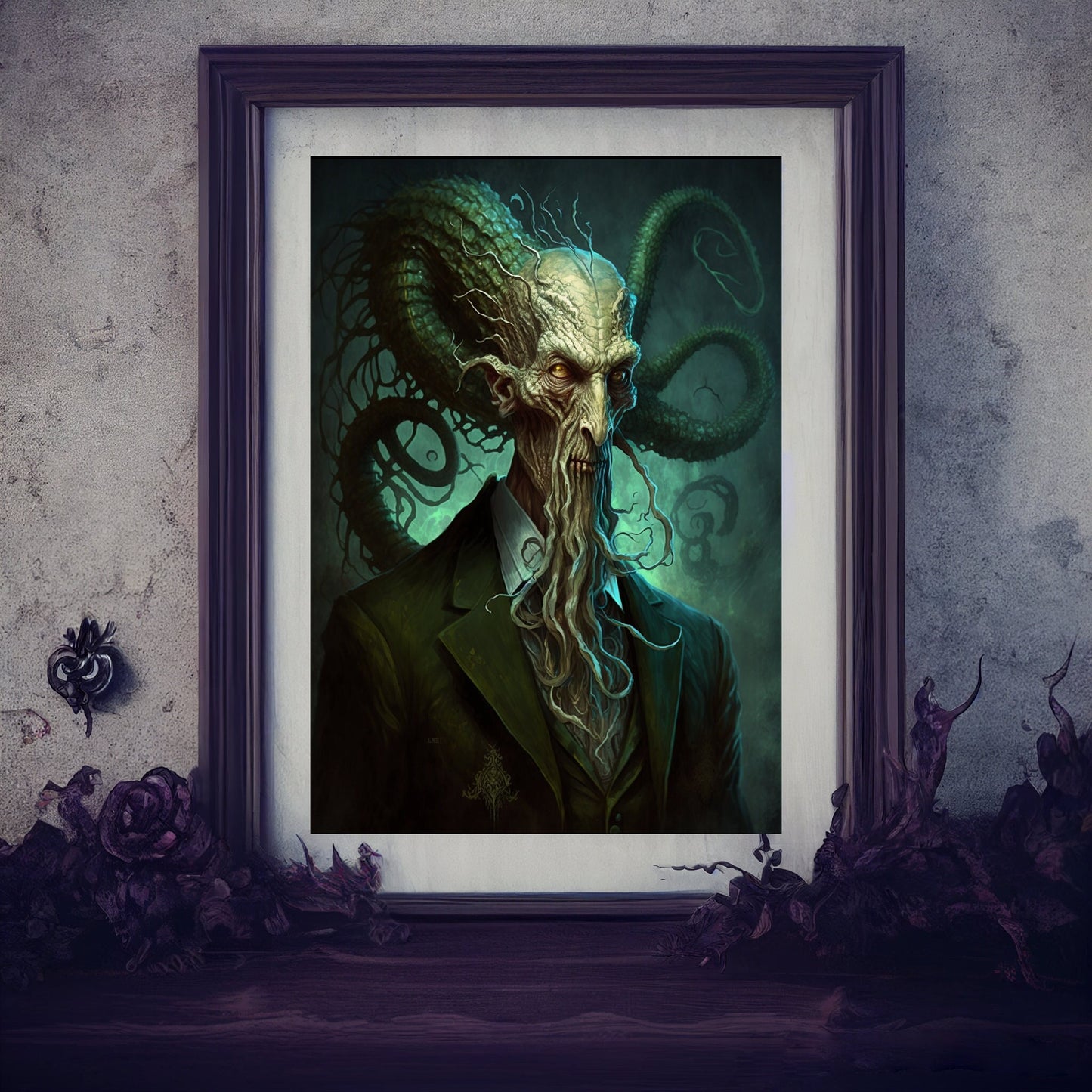 Sea Creature Art Print, Demonic Sea Creature Art Print Poster Renaissance Style, Lovecraft Inspired. Demon Poster, Gothic, Occult Painting