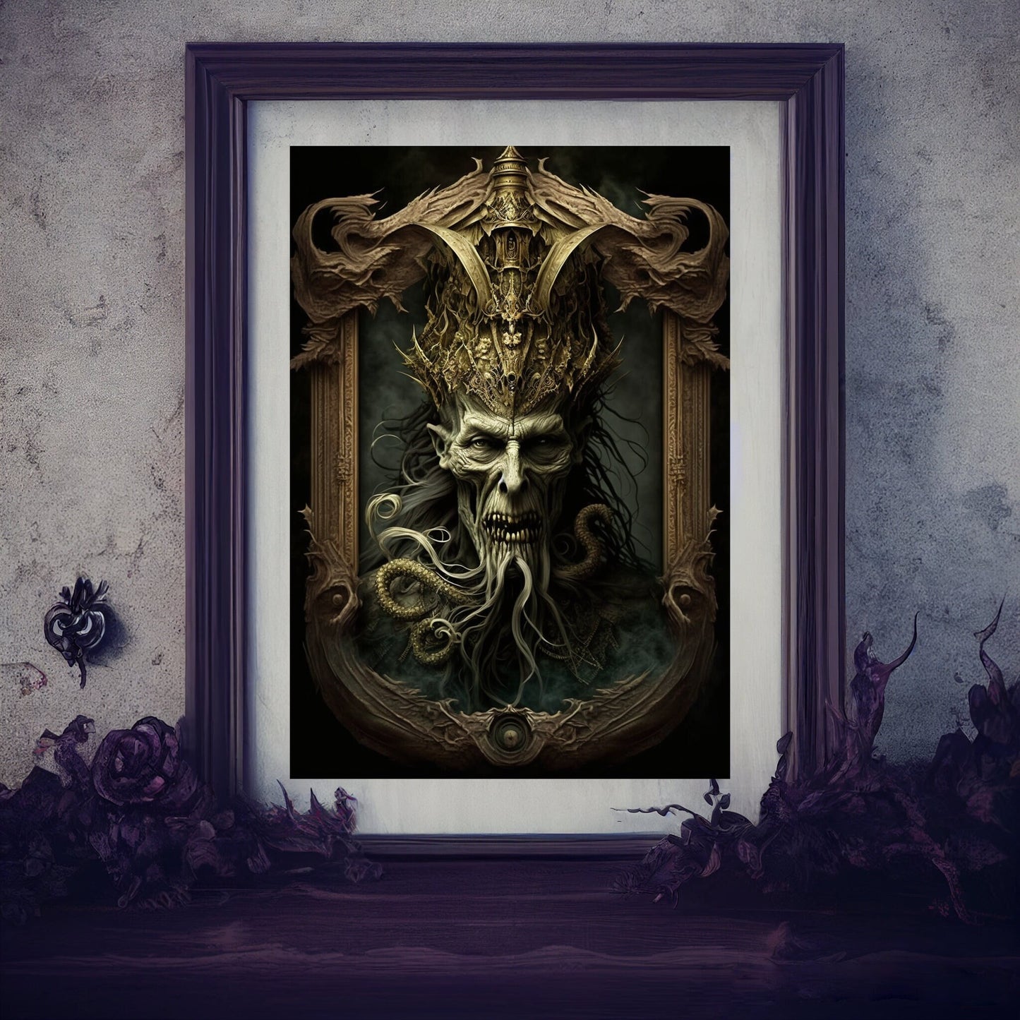 Sea Creature Art Print, Demonic Sea Creature Art Print Poster Renaissance Style, Lovecraft Inspired. Demon Poster, Gothic, Occult Painting