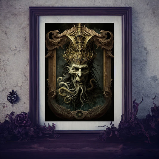 Sea Creature Art Print, Demonic Sea Creature Art Print Poster Renaissance Style, Lovecraft Inspired. Demon Poster, Gothic, Occult Painting