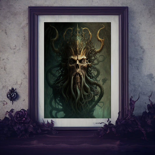 Sea Creature Art Print, Demonic Sea Creature Art Print Poster Renaissance Style, Lovecraft Inspired. Demon Poster, Gothic, Occult Painting