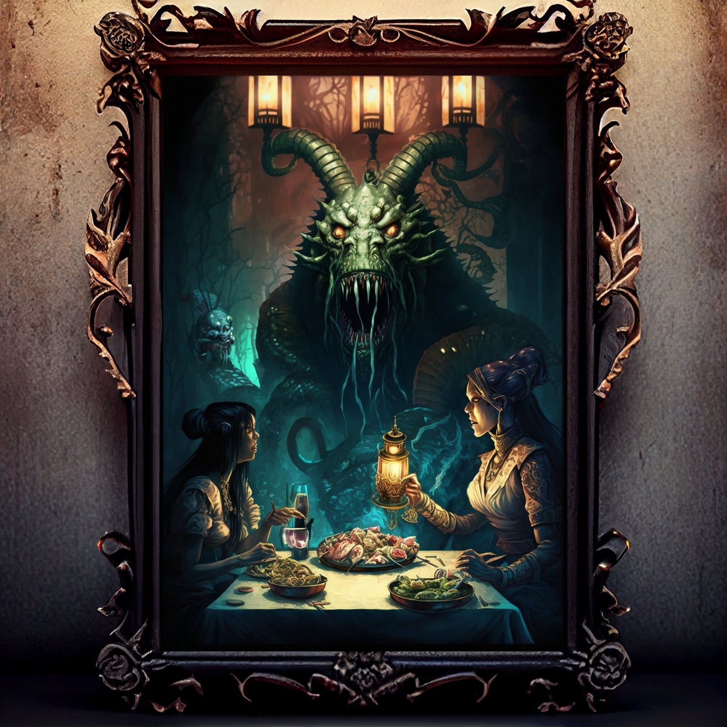 Sea Creature Art Print, Banquet From Hell Sea Creature Print Poster Renaissance, Lovecraft Inspired. Demon Poster, Gothic, Occult Painting