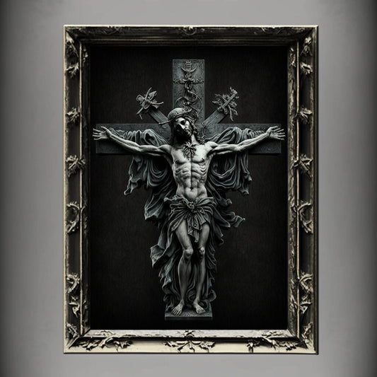 Crucifixion Art Print, Jesus Christ Crucifixion Print Poster Renaissance, Lovecraft Inspired. Demon Poster, Gothic Artwork, Occult Painting