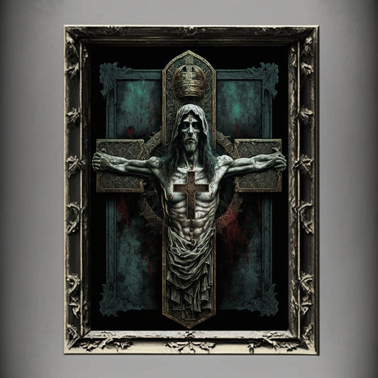Crucifixion Art Print, Jesus Christ Crucifixion Print Poster Renaissance, Lovecraft Inspired. Demon Poster, Gothic Artwork, Occult Painting