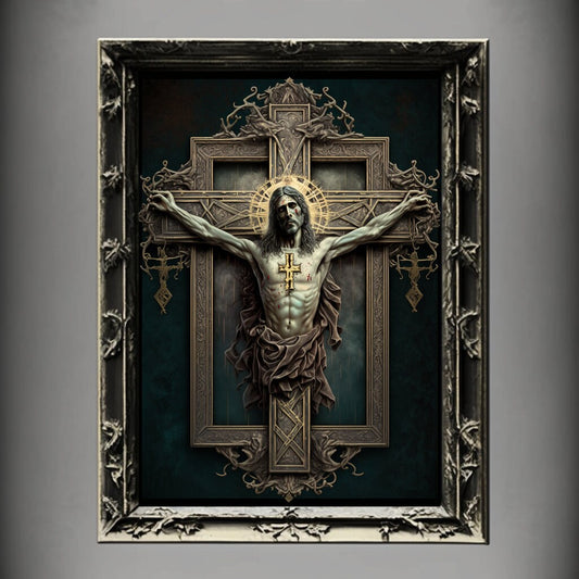 Crucifixion Art Print, Jesus Christ Crucifixion Print Poster Renaissance, Lovecraft Inspired. Demon Poster, Gothic Artwork, Occult Painting