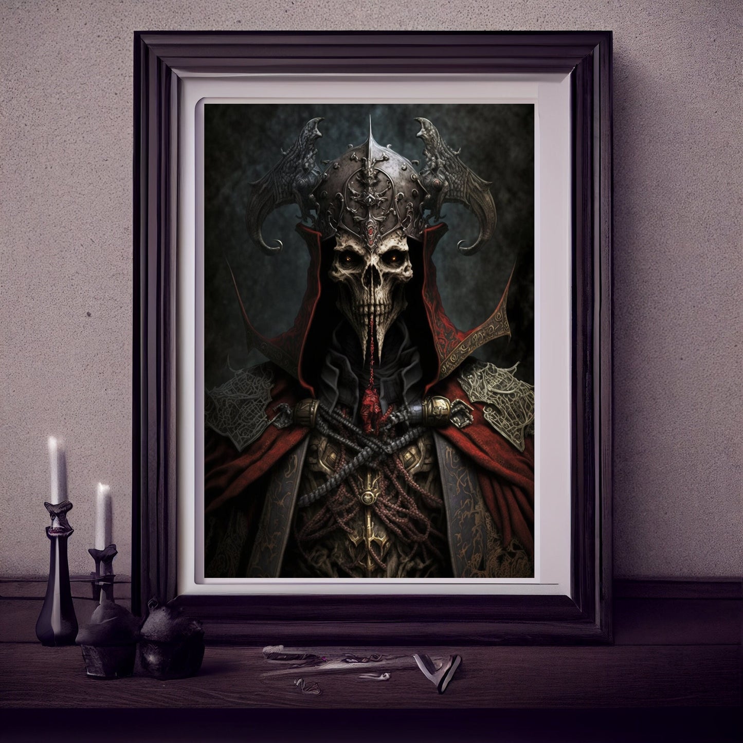 Knights Templar Art Print, Demonic Samurai Art Print Poster Renaissance, Lovecraft. Demon Knights Templar Poster, Gothic, Occult painting