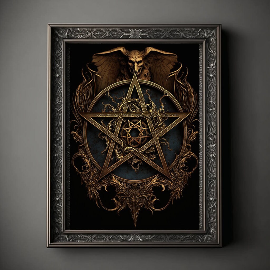 Pentagram Art Print, Demonic Pentagram Art Print Poster Renaissance, Lovecraft, Medieval. Demon Pentagram Poster, Gothic, Occult painting