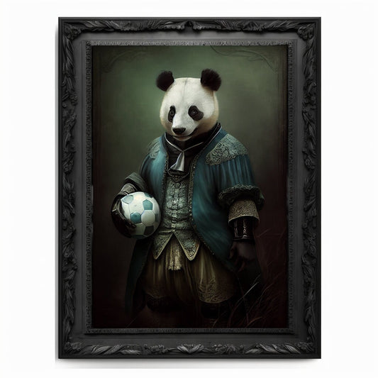 Soccer Panda Wall Art Print, Football Lover Vintage Regal Art Poster Renaissance. Victorian Football Panda Portrait, Royal Painting Pet Gift