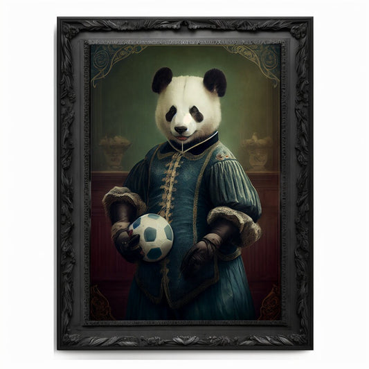 Soccer Panda Wall Art Print, Football Lover Vintage Regal Art Poster Renaissance. Victorian Football Panda Portrait, Royal Painting Pet Gift