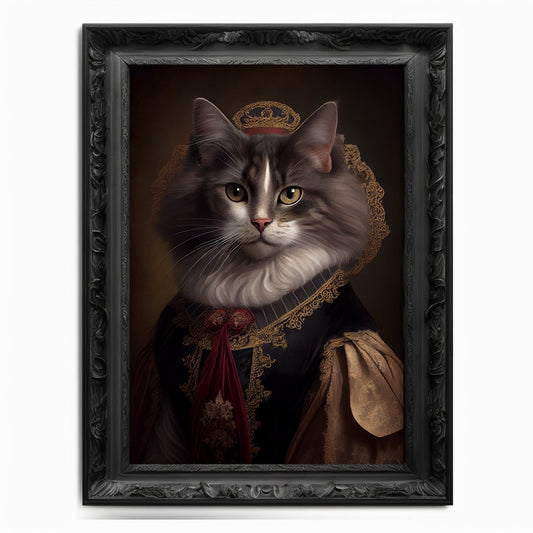Cat Wall Art Print,  Animal Lover Vintage Regal Cat Art Print Poster Renaissance. Victorian Cat Portrait, Royal Painting Home Decor Pet Gift - Wall Art Poster Print