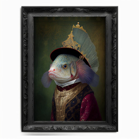 Fish Wall Art Print,  Animal Lover Vintage Regal Fish Art Print Poster Renaissance. Victorian Fish Portrait, Royal Painting Home Decor Gift - Wall Art Poster Print