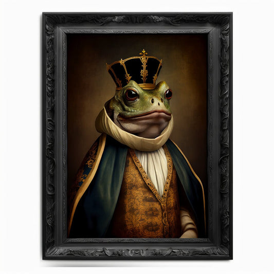Frog Wall Art Print,  Animal Lover Vintage Regal Frog Art Print Poster Renaissance. Victorian Frog Portrait, Royal Painting Home Pet Gift - Wall Art Poster Print