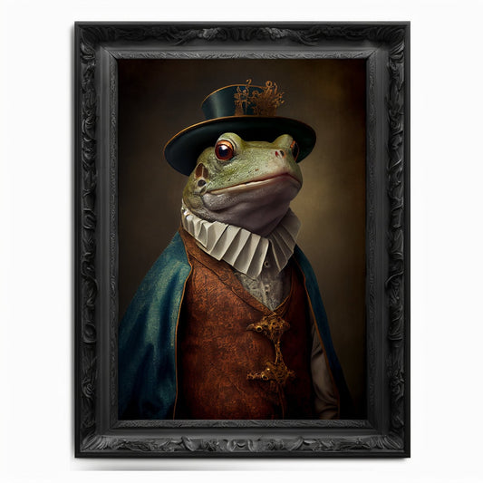 Frog Wall Art Print,  Animal Lover Vintage Regal Frog Art Print Poster Renaissance. Victorian Frog Portrait, Royal Painting Home Pet Gift