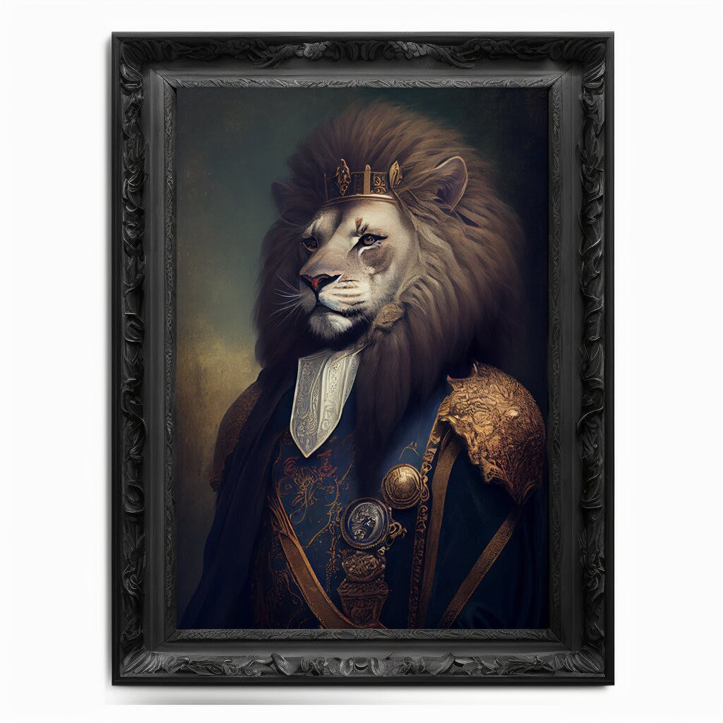 Lion Wall Art Print,  Animal Lover Vintage Regal Lion Art Print Poster Renaissance. Victorian Lion Portrait, Royal Painting Home Pet Gift - Wall Art Poster Print