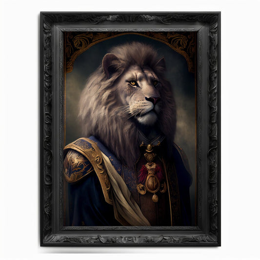 Lion Wall Art Print,  Animal Lover Vintage Regal Lion Art Print Poster Renaissance. Victorian Lion Portrait, Royal Painting Home Pet Gift - Wall Art Poster Print