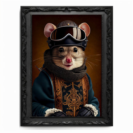 Skiing Mouse Wall Art Print Mouse Animal Lover Vintage Regal Art Poster Renaissance. Victorian Mouse Portrait Royal Painting Skiing Pet Gift