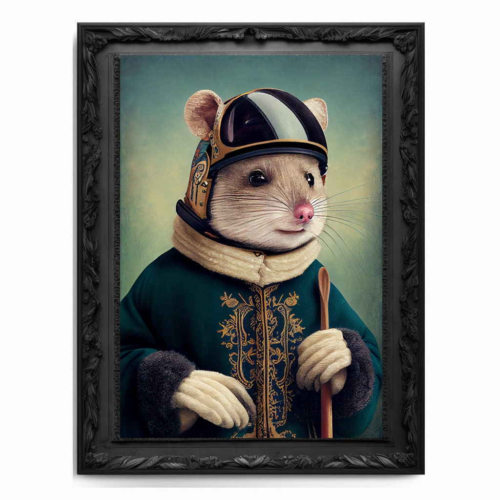 Skiing Mouse Wall Art Print Mouse Animal Lover Vintage Regal Art Poster Renaissance. Victorian Mouse Portrait Royal Painting Skiing Pet Gift