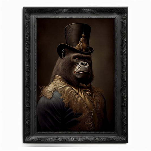 Gorilla Wall Art Print, Animal Lover Vintage Regal Gorilla Art Poster Renaissance. Victorian Gorilla Portrait, Royal Painting Home Pet Gift - Wall Art Poster Print