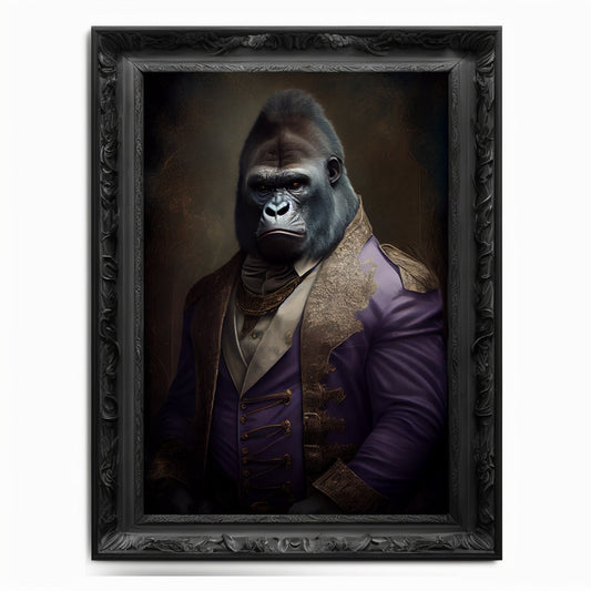 Gorilla Wall Art Print, Animal Lover Vintage Regal Gorilla Art Poster Renaissance. Victorian Gorilla Portrait, Royal Painting Home Pet Gift - Wall Art Poster Print